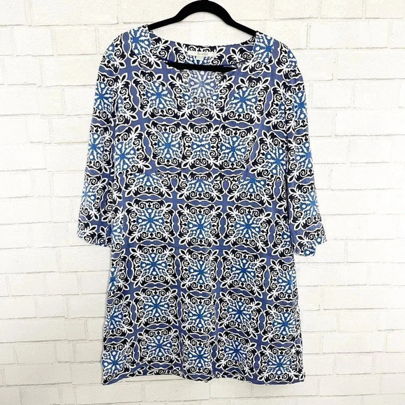 Boden Blue Geometric 100% Linen Mini Dress Women's US Size 10 Regular - Picture 2 of 9